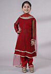 Embroidered Georgette A Line Suit in Maroon