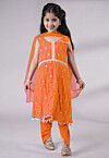 Embroidered Georgette A Line Suit in Orange
