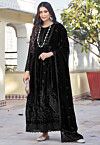 Embroidered Georgette Abaya Style Suit in Black
