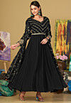 Embroidered Georgette Abaya Style Suit in Black
