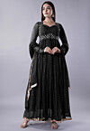 Embroidered Georgette Abaya Style Suit in Black