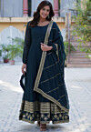 Embroidered Georgette Abaya Style Suit in Dark Blue