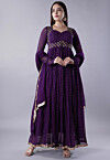 Embroidered Georgette Abaya Style Suit in Dark Purple