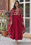 Embroidered Georgette Abaya Style Suit in Fuchsia