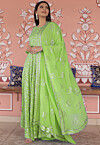 Embroidered Georgette Abaya Style Suit in Light Green