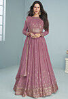 Embroidered Georgette Abaya Style Suit in Light Purple