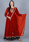 Embroidered Georgette Abaya Style Suit in Maroon