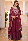 Embroidered Georgette Abaya Style Suit in Maroon