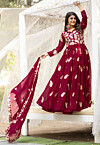 Embroidered Georgette Abaya Style Suit in Maroon