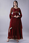 Embroidered Georgette Abaya Style Suit in Maroon