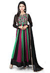 Embroidered Georgette Abaya Style Suit in Multicolor
