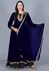 Embroidered Georgette Abaya Style Suit in Navy Blue