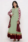 Embroidered Georgette Abaya Style Suit in Pastel Green