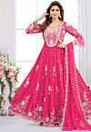 Embroidered Georgette Abaya Style Suit in Pink