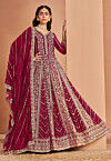 Embroidered Georgette Abaya Style Suit in Pink