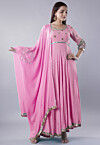 Embroidered Georgette Abaya Style Suit in Pink