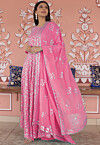 Embroidered Georgette Abaya Style Suit in Pink