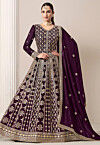 Embroidered Georgette Abaya Style Suit in Purple