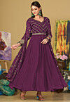 Embroidered Georgette Abaya Style Suit in Purple