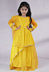 Embroidered Georgette Abaya Style Suit in Yellow