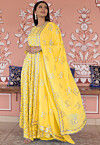 Embroidered Georgette Abaya Style Suit in Yellow