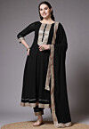 Embroidered Georgette Anarkali Suit in Black