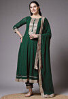 Embroidered Georgette Anarkali Suit in Dark Green