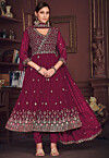 Embroidered Georgette Anarkali Suit in Dark Pink