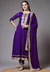Embroidered Georgette Anarkali Suit in Dark Purple
