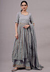 Embroidered Georgette Anarkali Suit in Grey