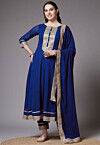 Embroidered Georgette Anarkali Suit in Royal Blue