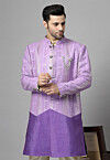 Embroidered Georgette Sherwani in Purple