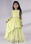 Embroidered Georgette and Net Abaya Style Suit in Light Green