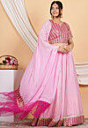 Embroidered Georgette and Net Dupatta in Baby Pink and Fuchsia