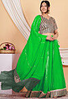Embroidered Georgette and Net Dupatta in Green and Dark Green