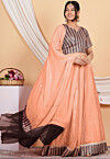 Embroidered Georgette and Net Dupatta in Peach and Brown