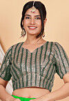 Embroidered Georgette Blouse in Dark Green