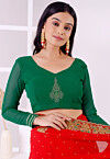 Embroidered Georgette Blouse in Dark Green
