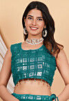 Embroidered Georgette Blouse in Teal Green