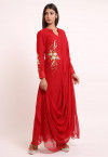 Embroidered Georgette Cowl Style Kurta in Red