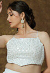 Embroidered Georgette Crop Top in White