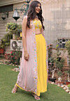 Embroidered Georgette Crop Top Jacket Set in Yellow