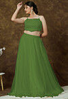 Embroidered Georgette Crop Top Set in Green