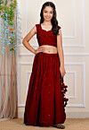 Embroidered Georgette Crop Top Set in Maroon