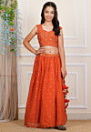 Embroidered Georgette Crop Top Set in Orange