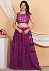 Embroidered Georgette Crop Top Set in Purple