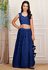 Embroidered Georgette Crop Top Set in Royal Blue