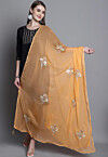 Embroidered Georgette Dupatta in Light Mustard