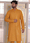 Embroidered Georgette Front Open Kurta in Mustard