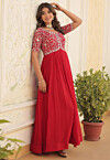 Embroidered Georgette Gown in Red